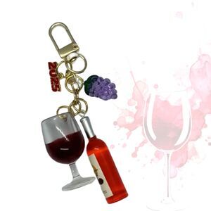 3D Wine Bottle Glass Grapes Keychain Bag Hang Tag Clip